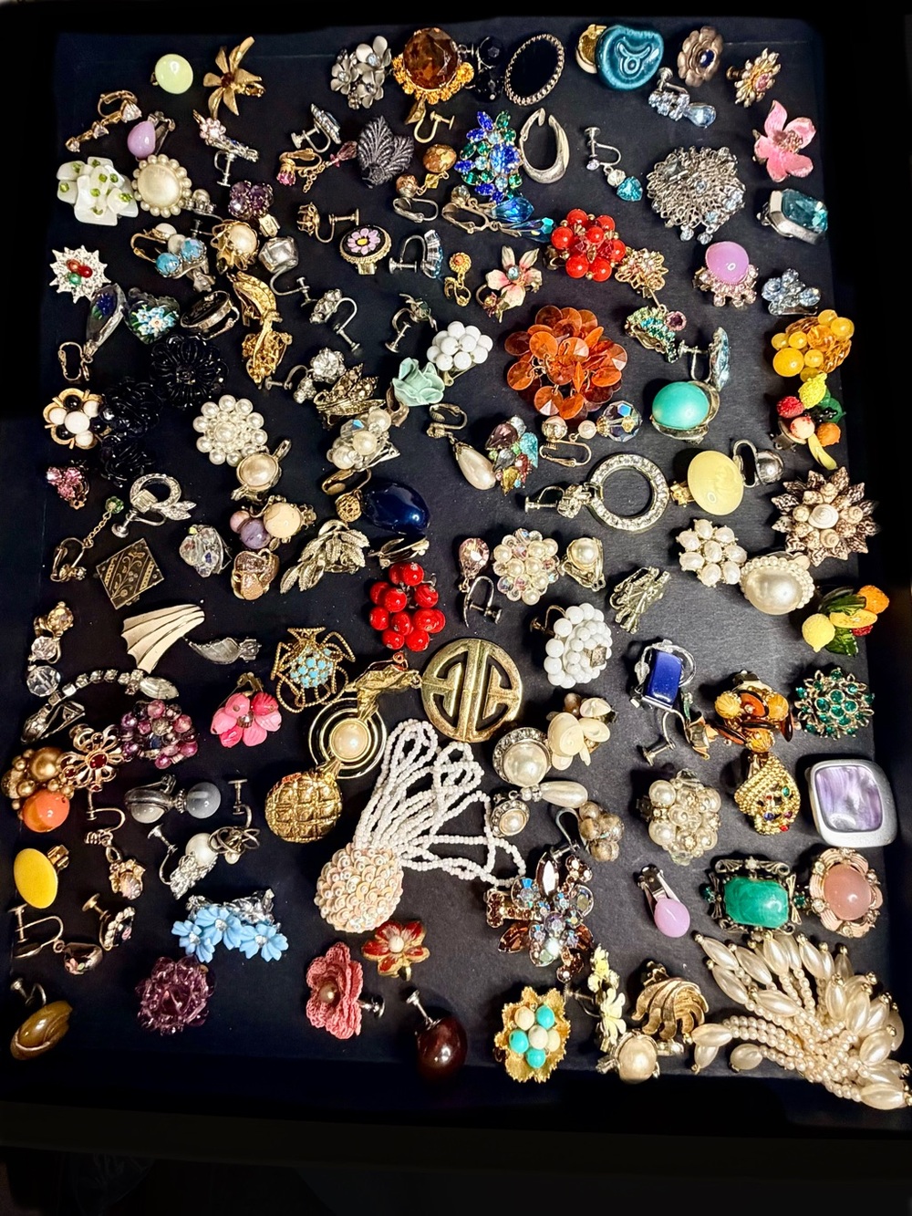 Huge VTG Single Earring Lot 200+ Pieces Clip-On Screw-Back Rhinestone Faux Pearl